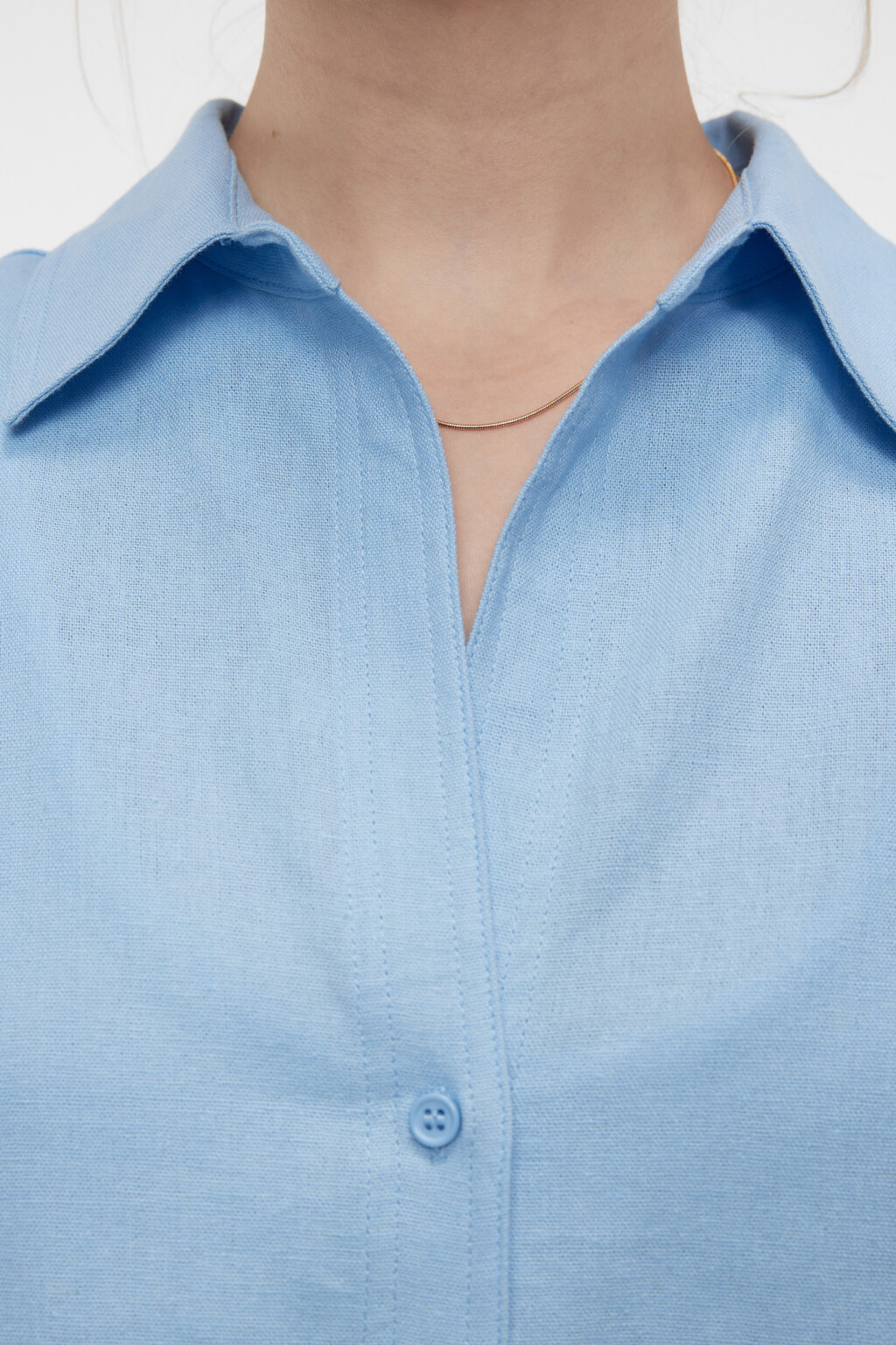 Блузка-рубашка oversize льняная с укороченными рукавами - цвет голубой - 5