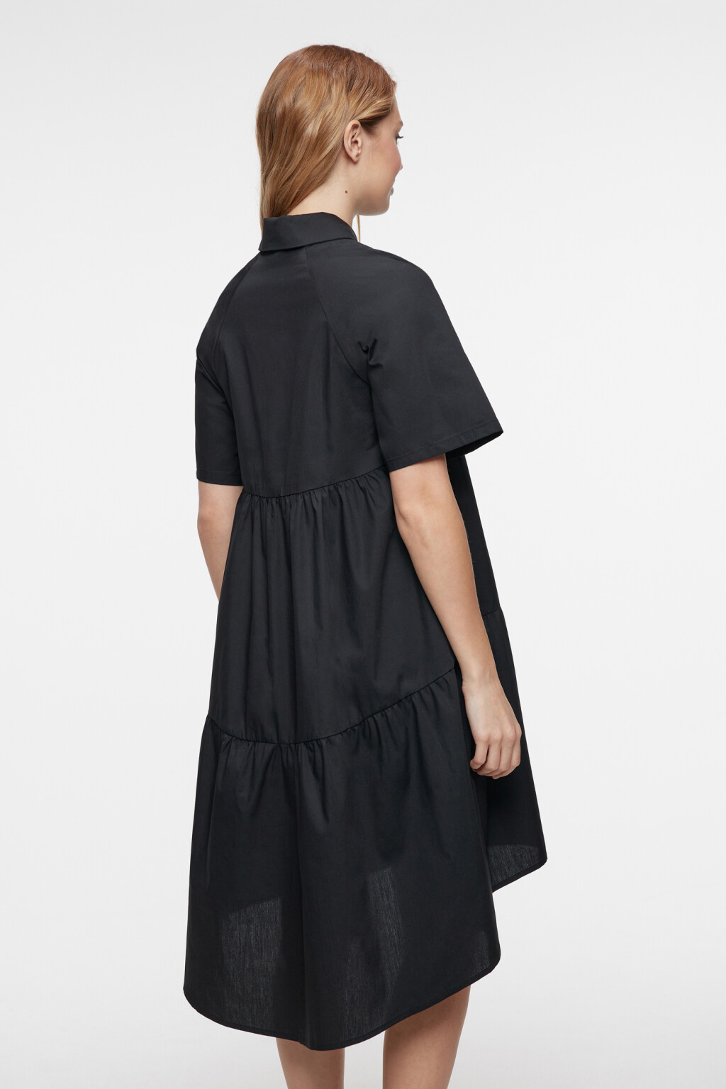 Платье-рубашка oversize хлопковое с ярусной юбкой - цвет черный - 4