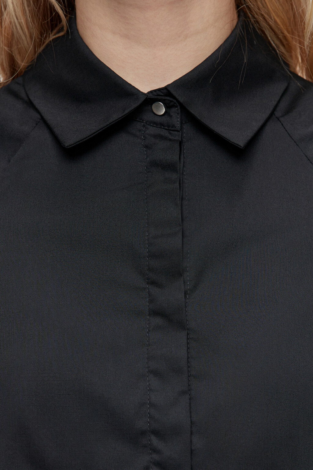 Платье-рубашка oversize хлопковое с ярусной юбкой - цвет черный - 5