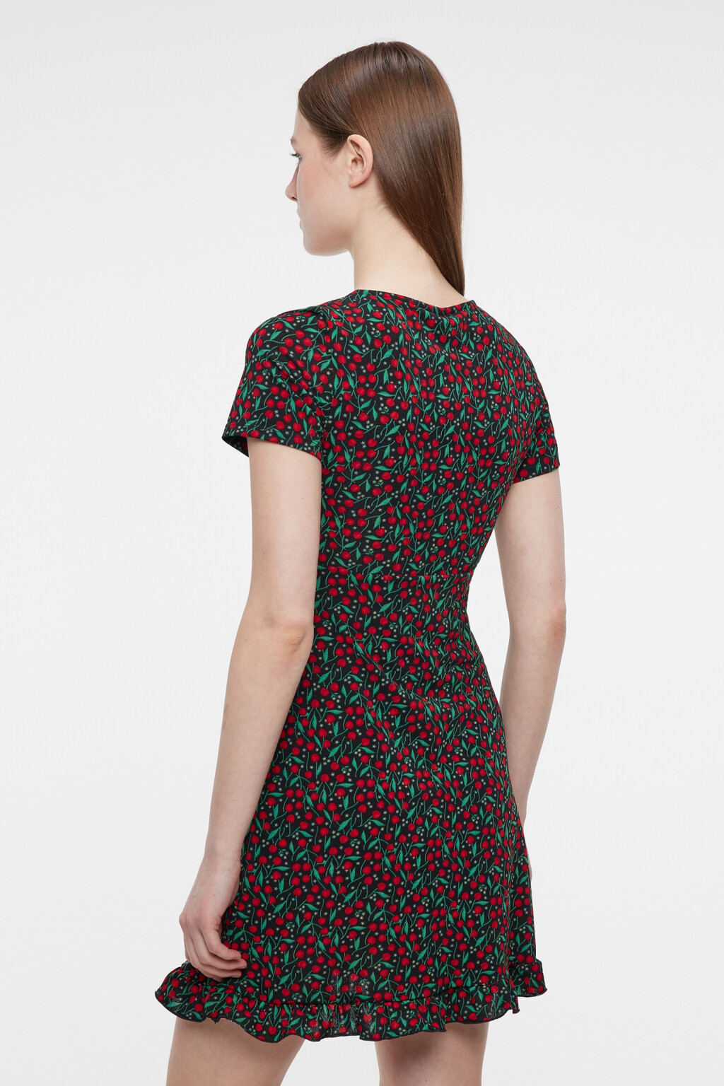 Платье мини приталенное с V-вырезом и завязками на груди - цвет красный - 3