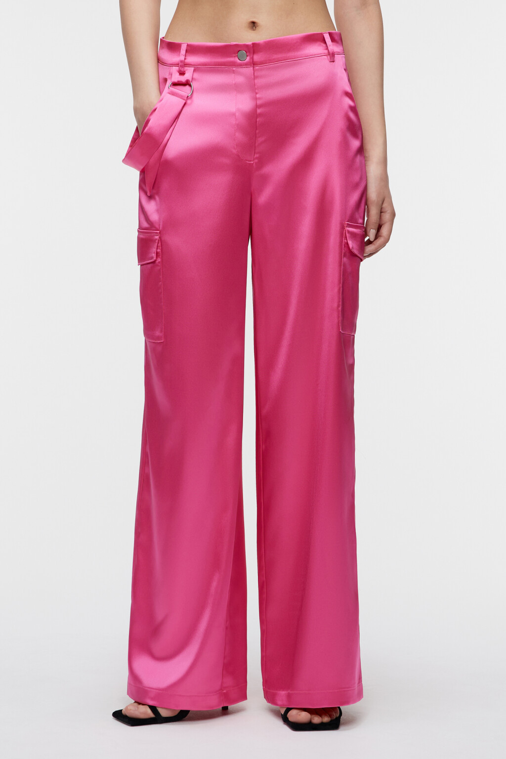 Брюки карго широкие из атласной ткани - цвет розовый - 2