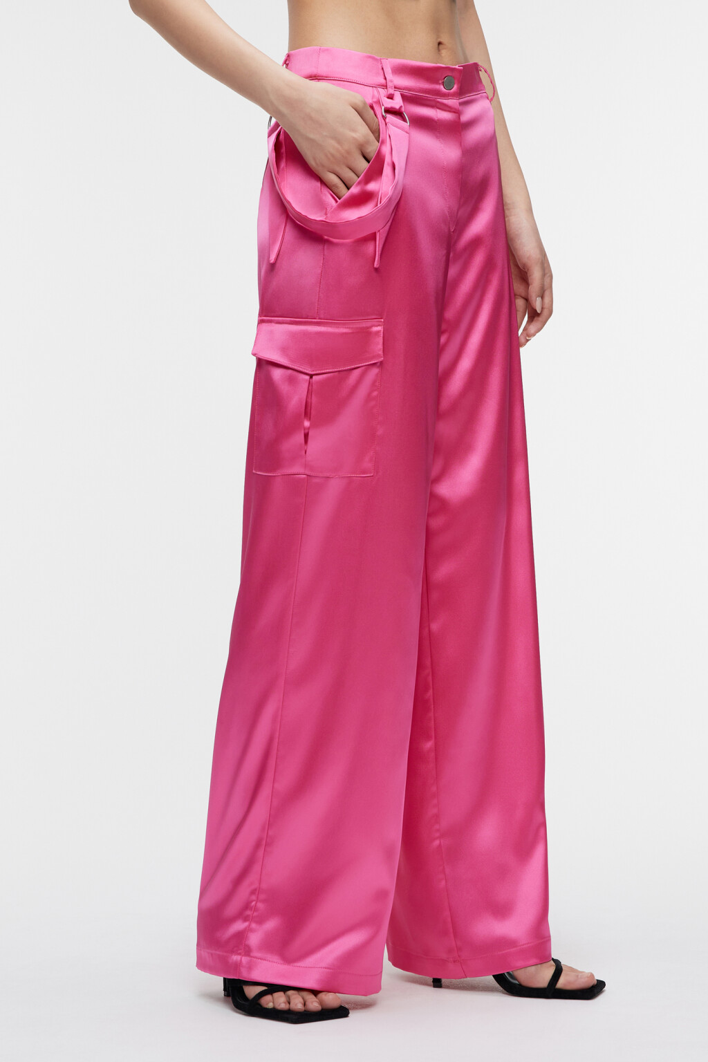 Брюки карго широкие из атласной ткани - цвет розовый - 3