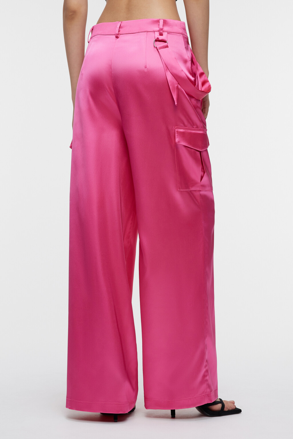 Брюки карго широкие из атласной ткани - цвет розовый - 4