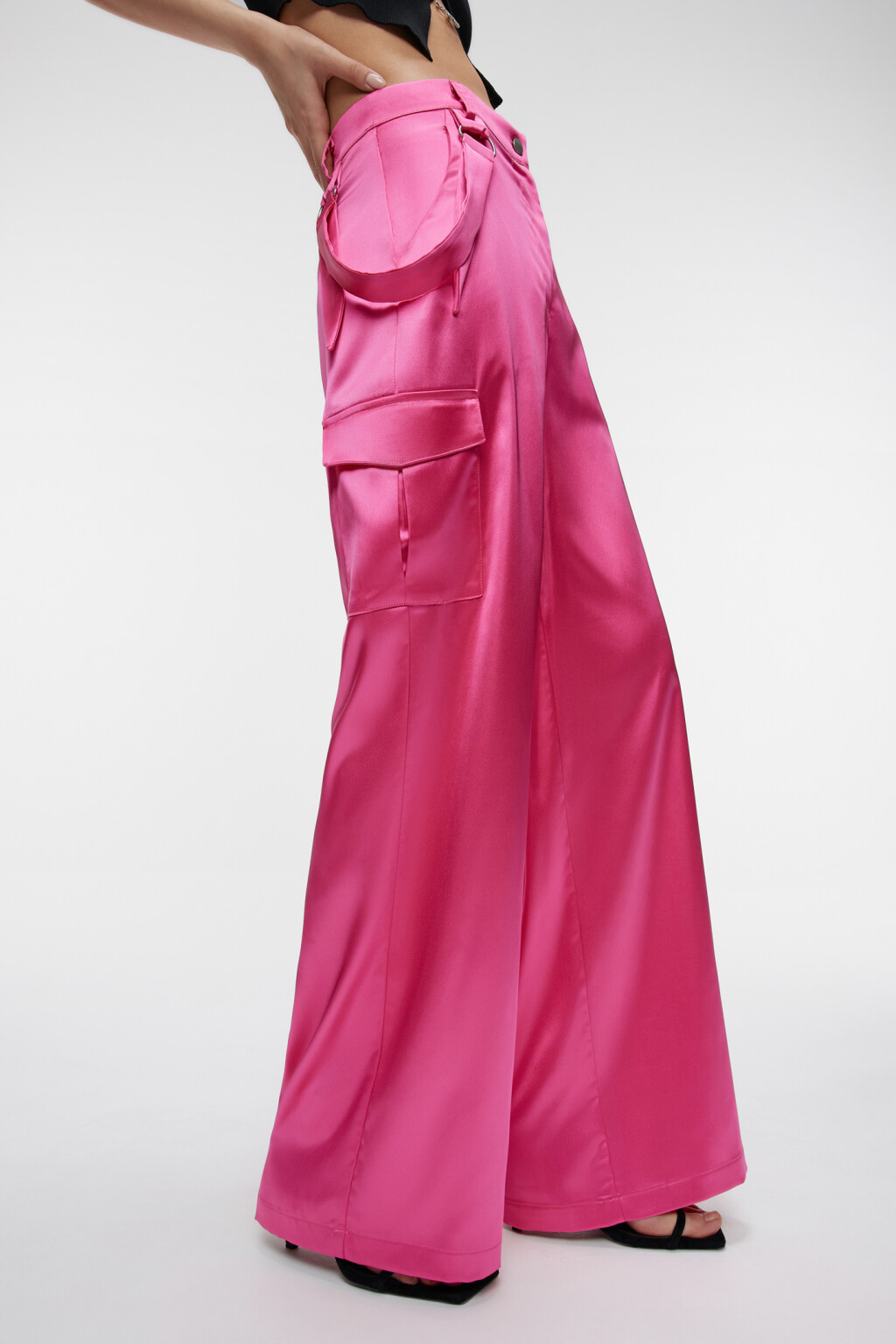 Брюки карго широкие из атласной ткани - цвет розовый - 8