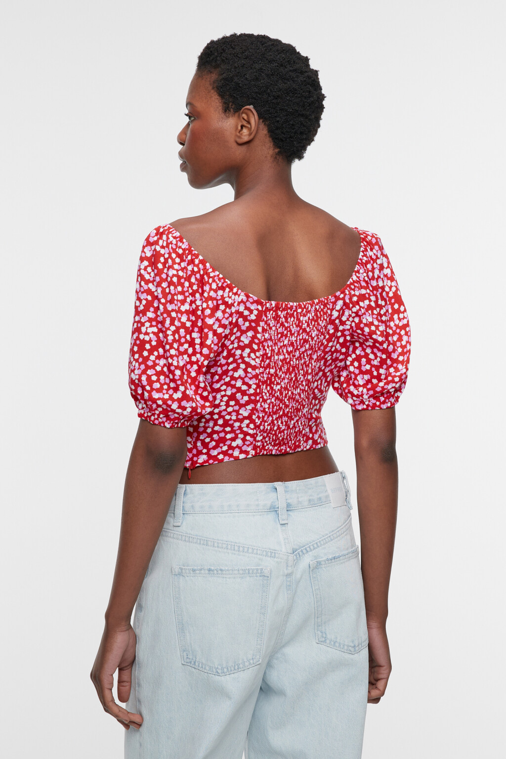 Блузка-топ вискозная с пышными рукавами и вырезом каре - цвет красный - 2