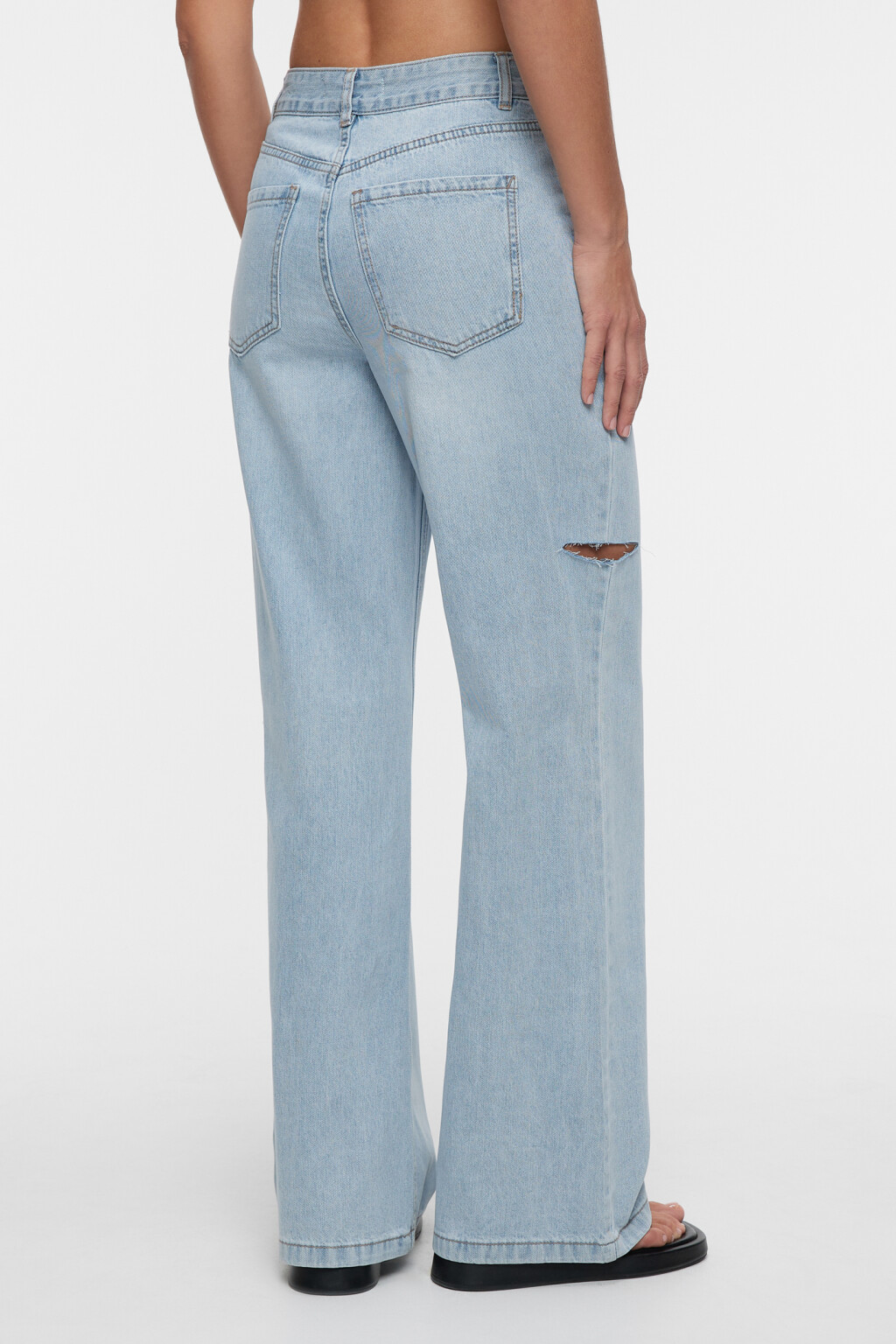 Джинсы-трубы wide leg широкие с разрезами на бедрах - цвет голубой - 3