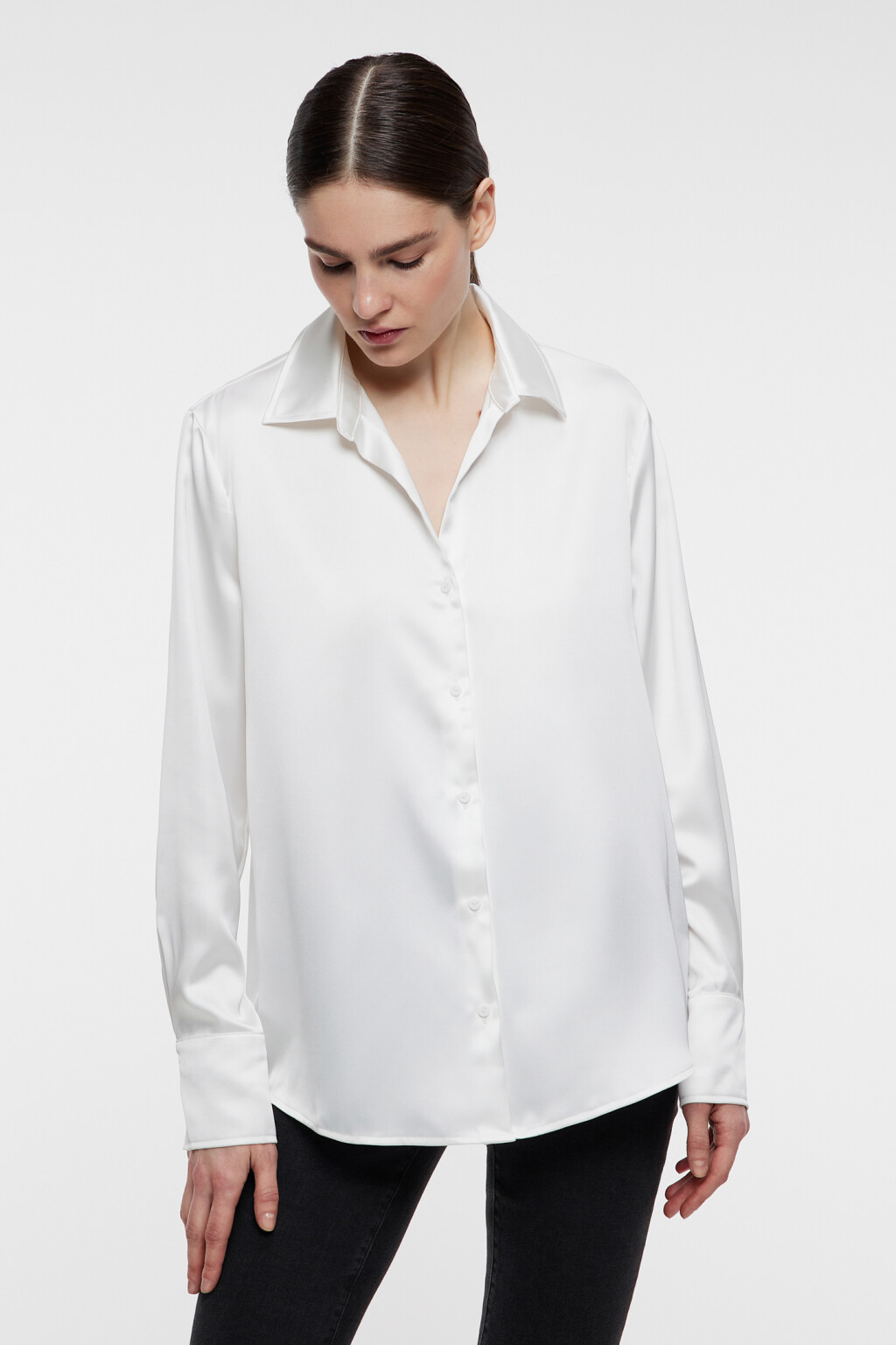 Блузка-рубашка oversize атласная - цвет белый - 1