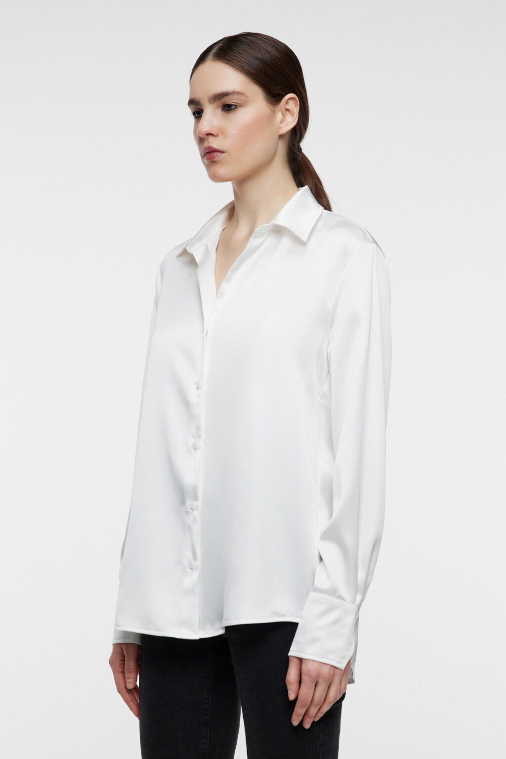 Блузка-рубашка oversize атласная - цвет белый - 2