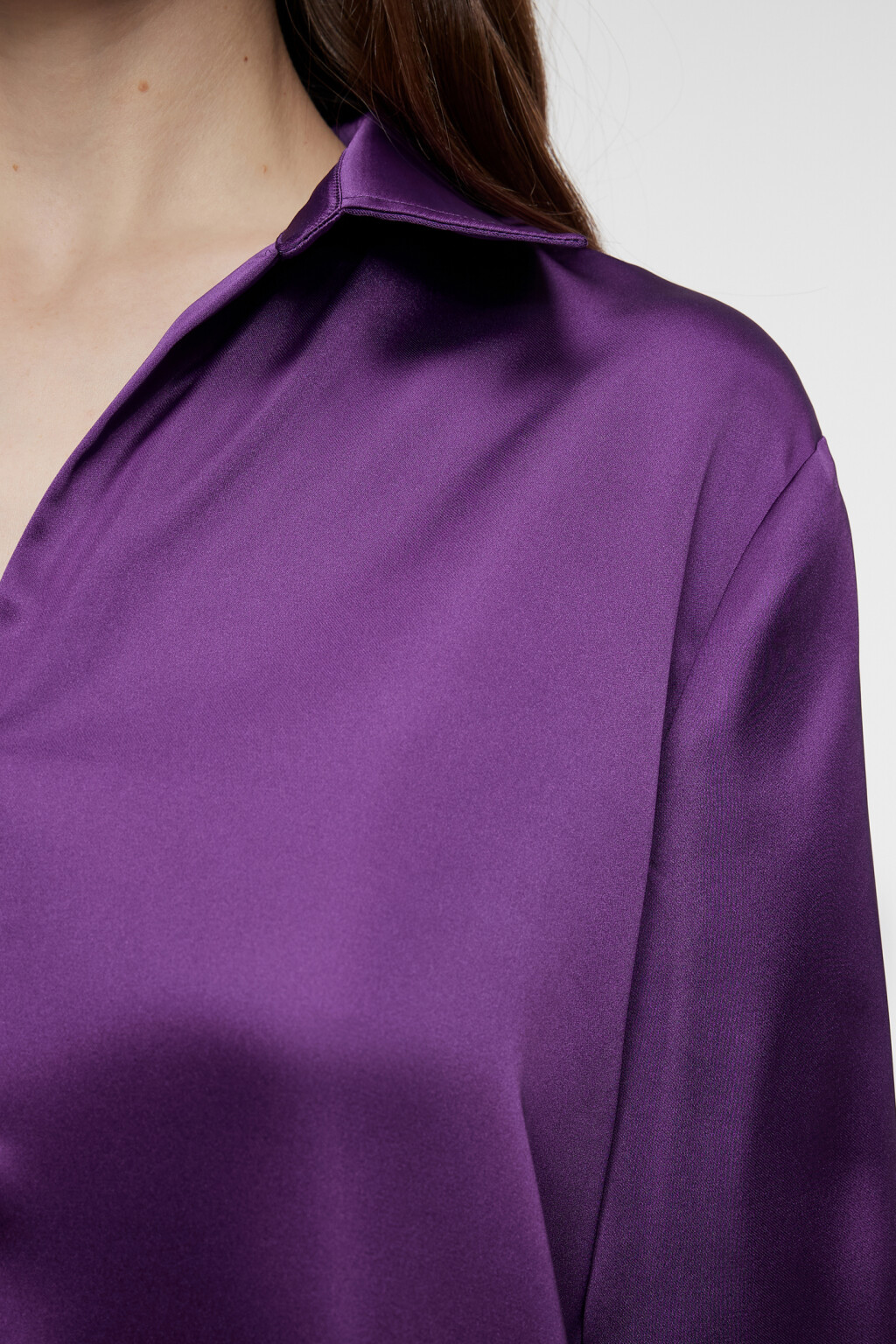 Блузка-рубашка oversize атласная - цвет фиолетовый - 6