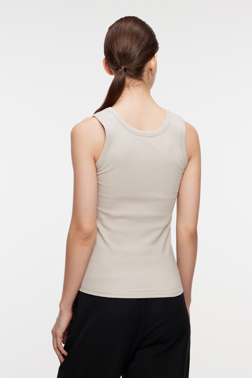 Майка хлопковая облегающая базовая в рубчик - цвет бежевый - 3