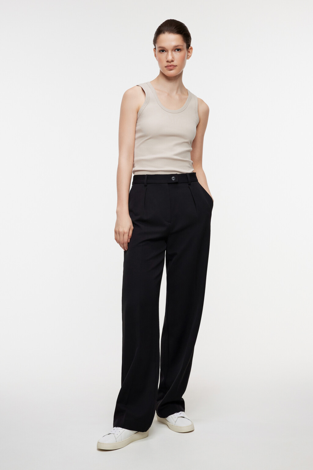 Майка хлопковая облегающая базовая в рубчик - цвет бежевый - 4