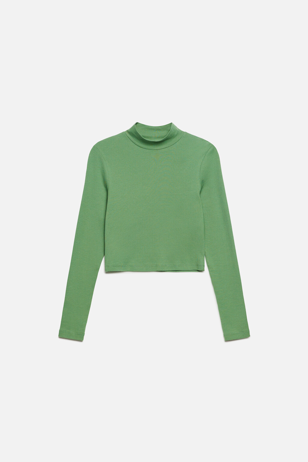 Лонгслив хлопковый облегающий с воротником-стойкой - цвет зеленый - 8