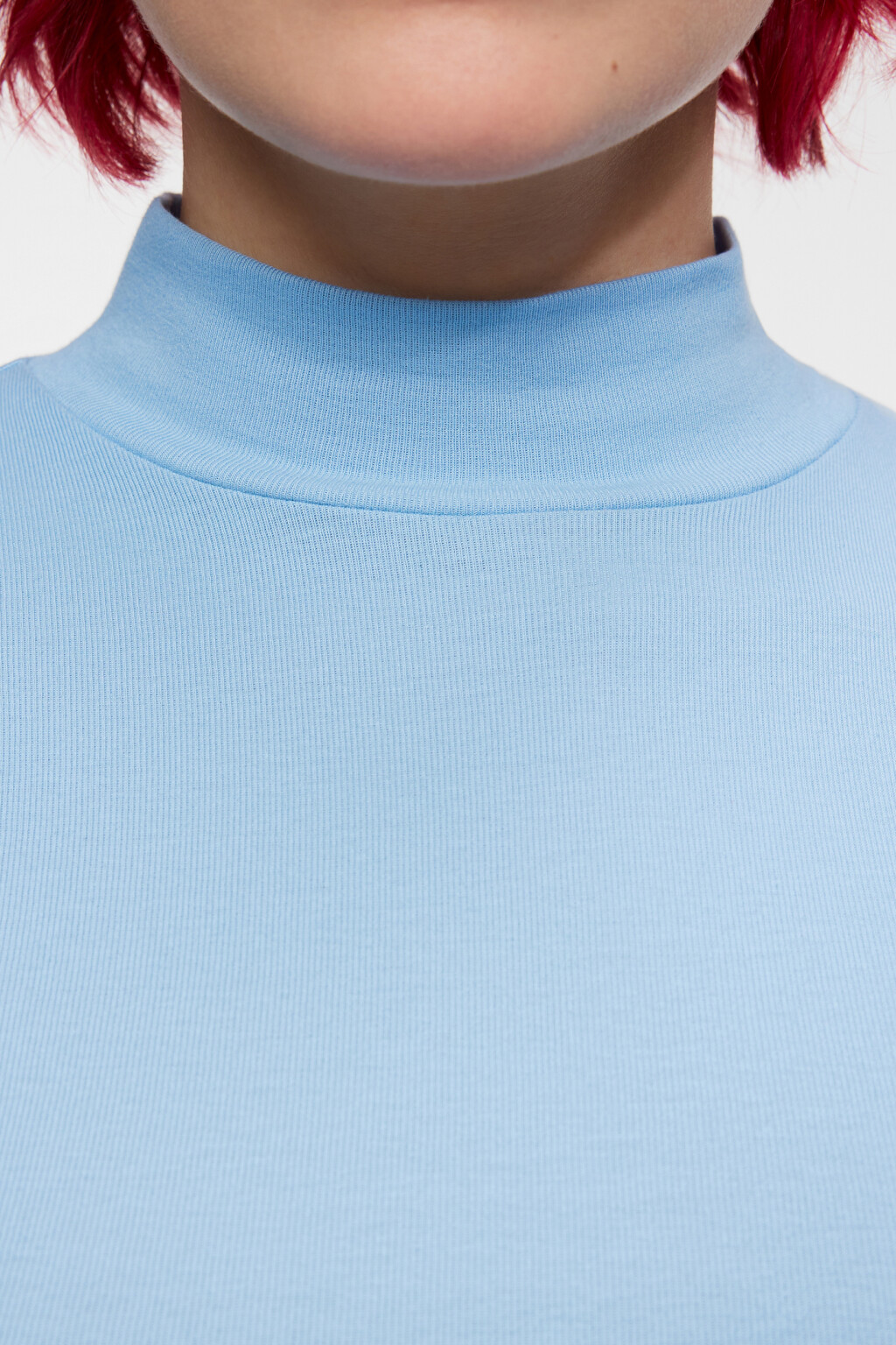 Лонгслив хлопковый облегающий с воротником-стойкой - цвет синий - 5