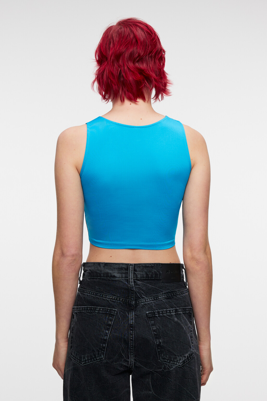 Топ-майка облегающий укороченный на широких бретелях - цвет синий - 3