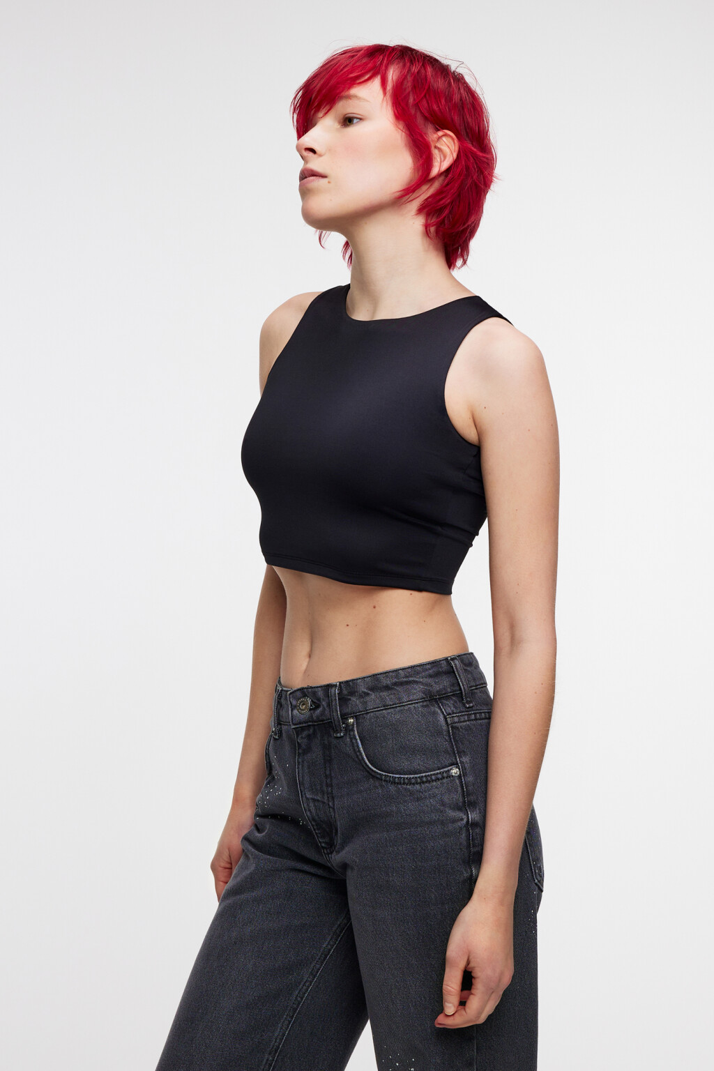 Топ-майка облегающий укороченный на широких бретелях - цвет черный - 2
