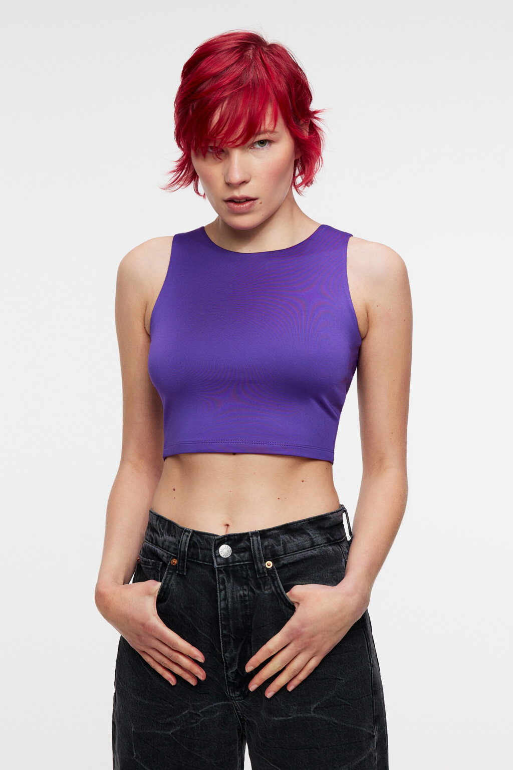Топ-майка облегающий укороченный на широких бретелях - цвет фиолетовый - 1