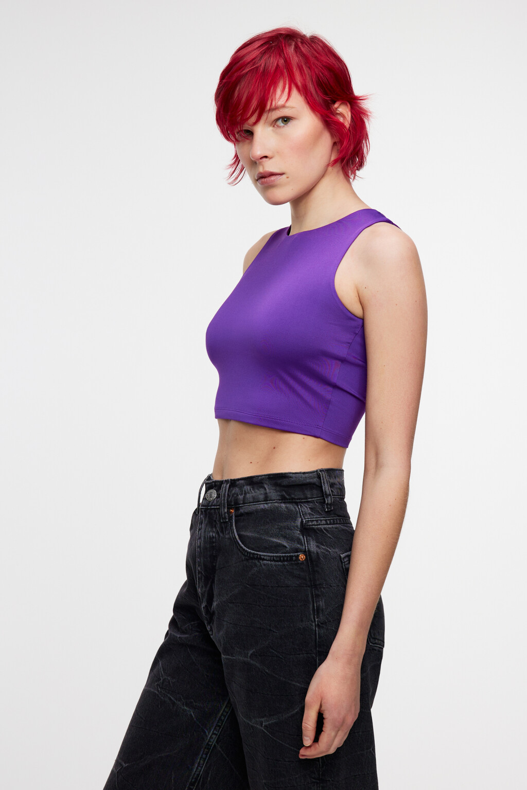 Топ-майка облегающий укороченный на широких бретелях - цвет фиолетовый - 2