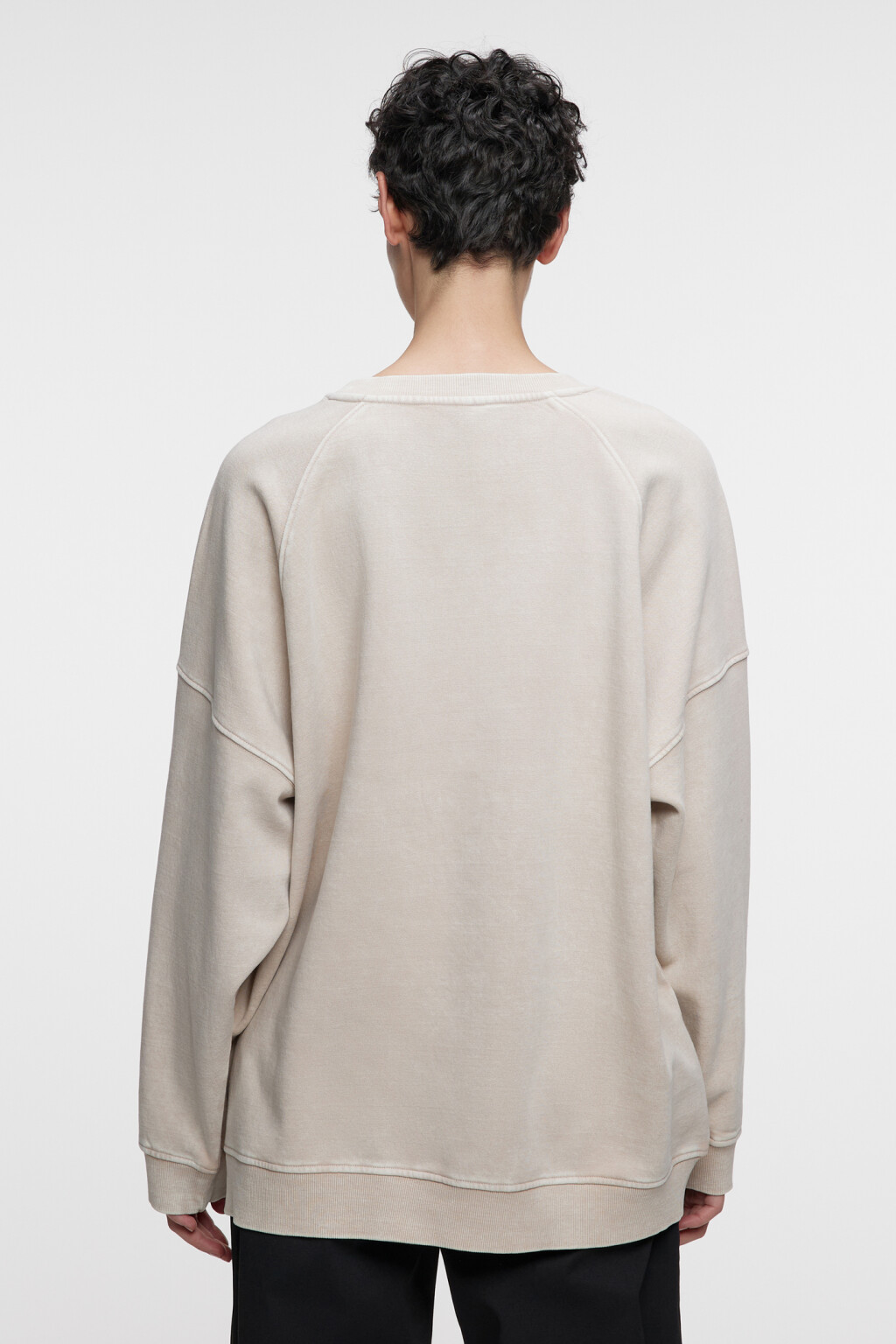 Свитшот oversize хлопковый с состаренным эффектом - цвет бежевый - 3