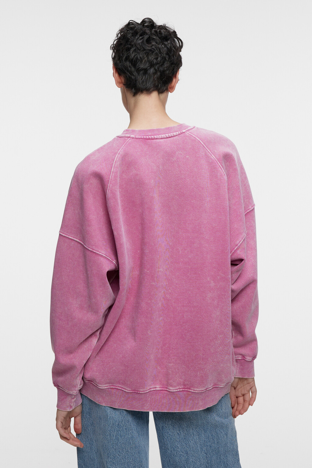 Свитшот oversize хлопковый с состаренным эффектом - цвет розовый - 3