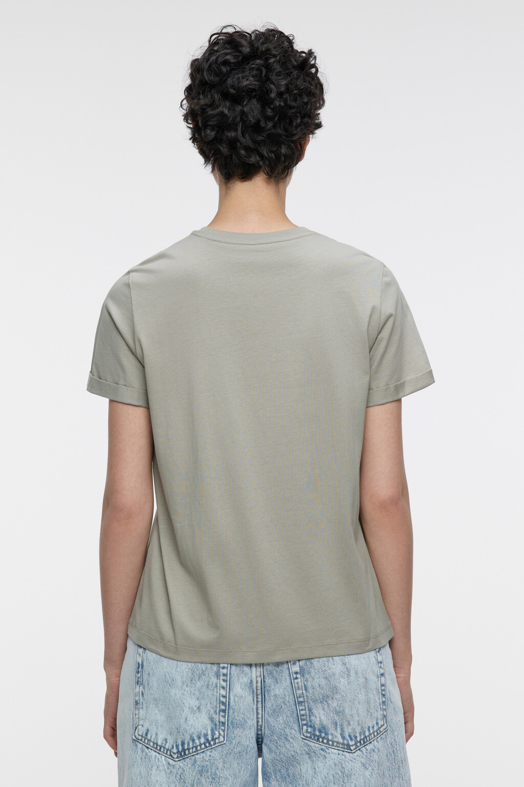 Футболка хлопковая прямая с подвернутыми рукавами - цвет зеленый - 3