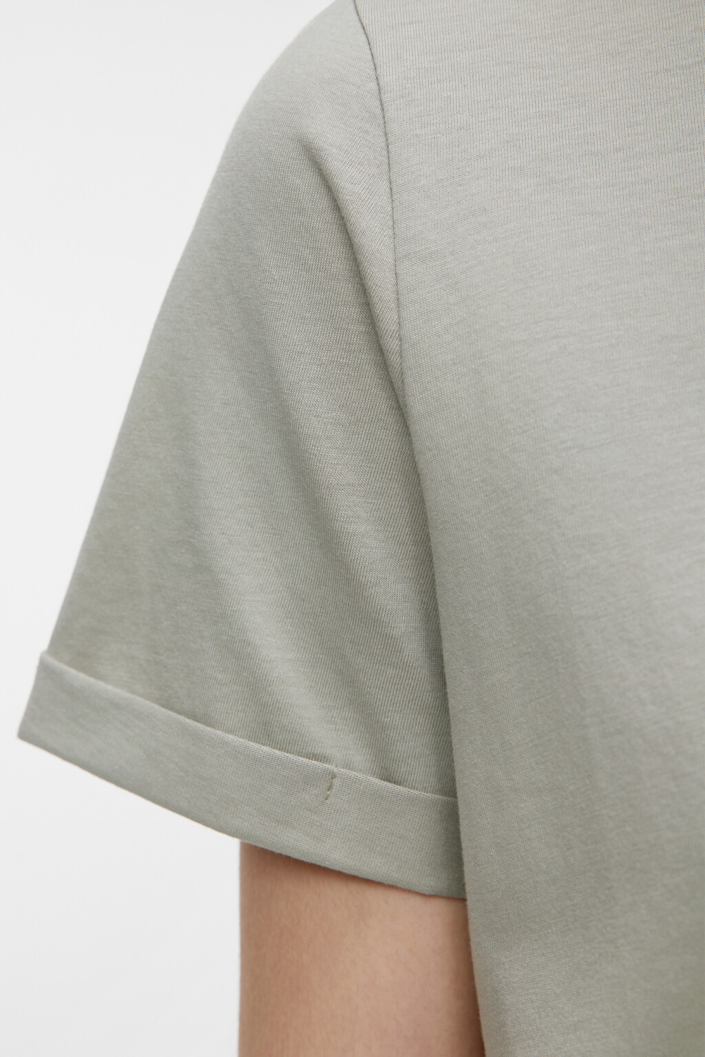 Футболка хлопковая прямая с подвернутыми рукавами - цвет зеленый - 5