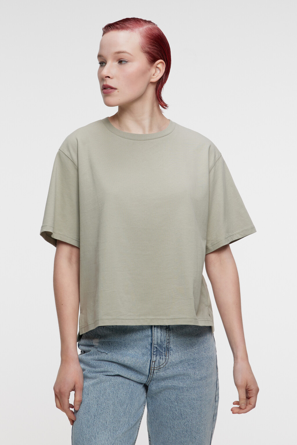 Футболка oversize хлопковая однотонная - цвет зеленый - 7