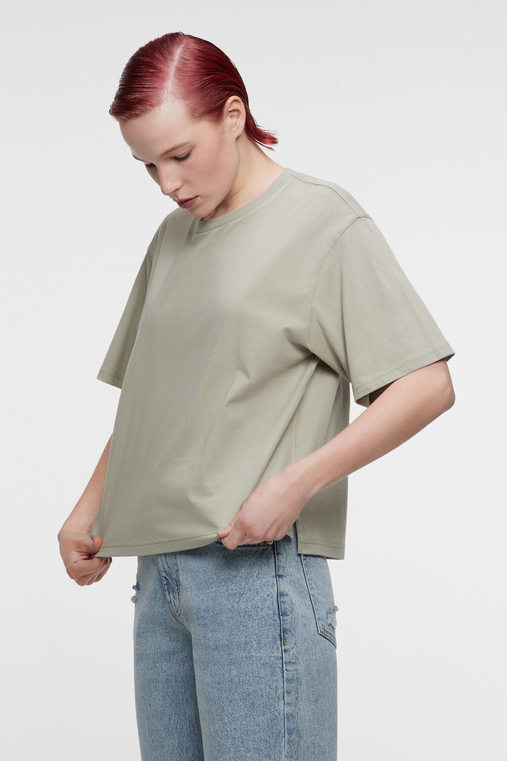 Футболка oversize хлопковая однотонная - цвет зеленый - 2