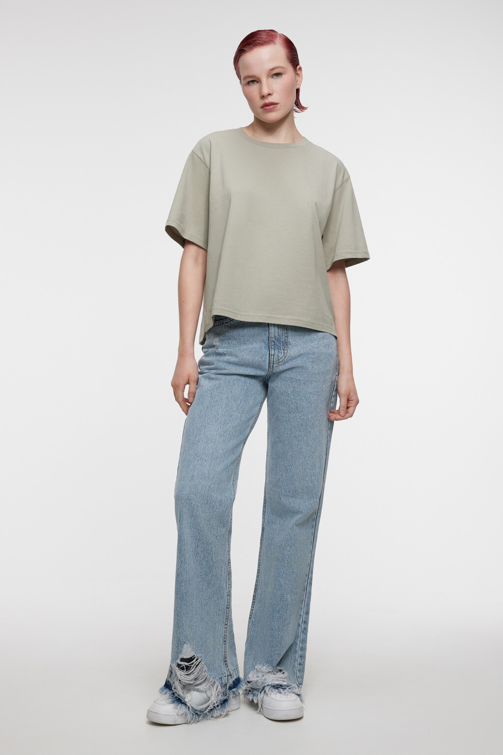 Футболка oversize хлопковая однотонная - цвет зеленый - 4