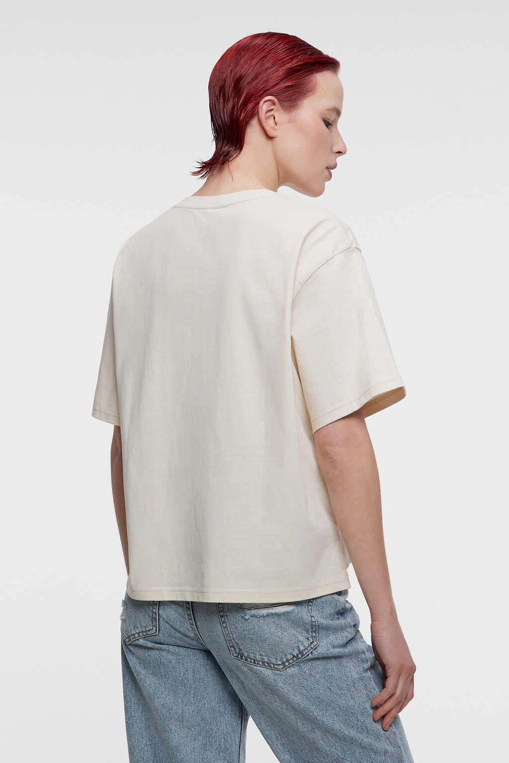 Футболка oversize хлопковая однотонная - цвет бежевый - 3