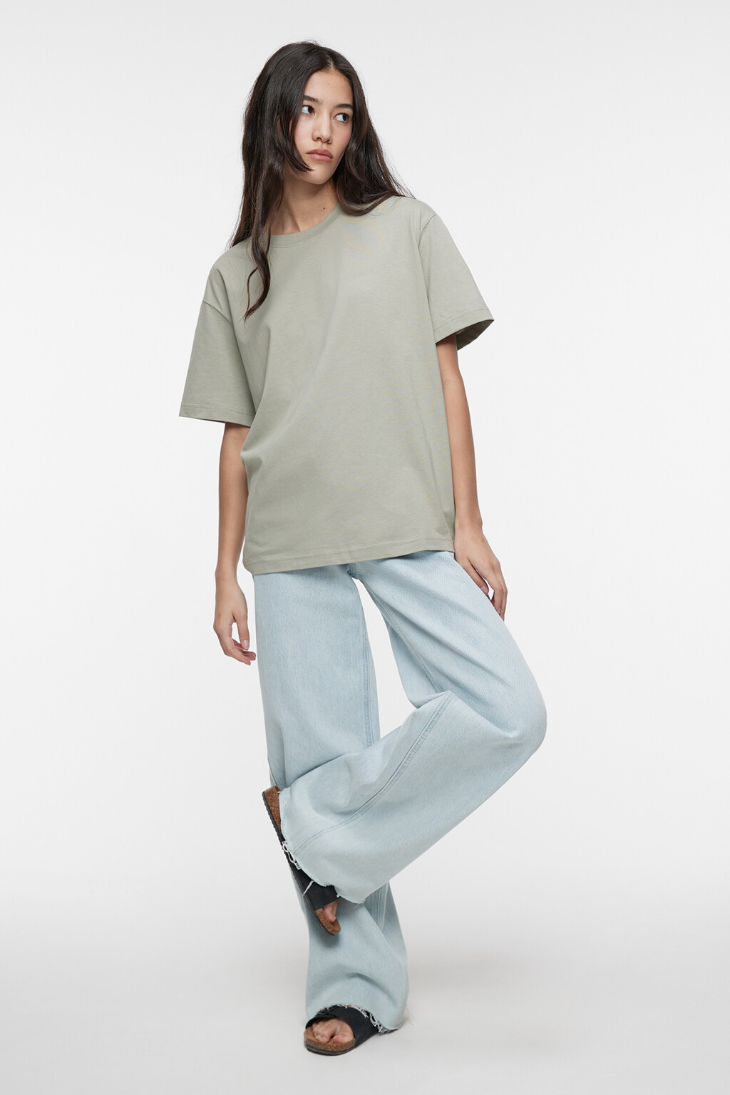 Футболка oversize хлопковая однотонная - цвет зеленый - 1