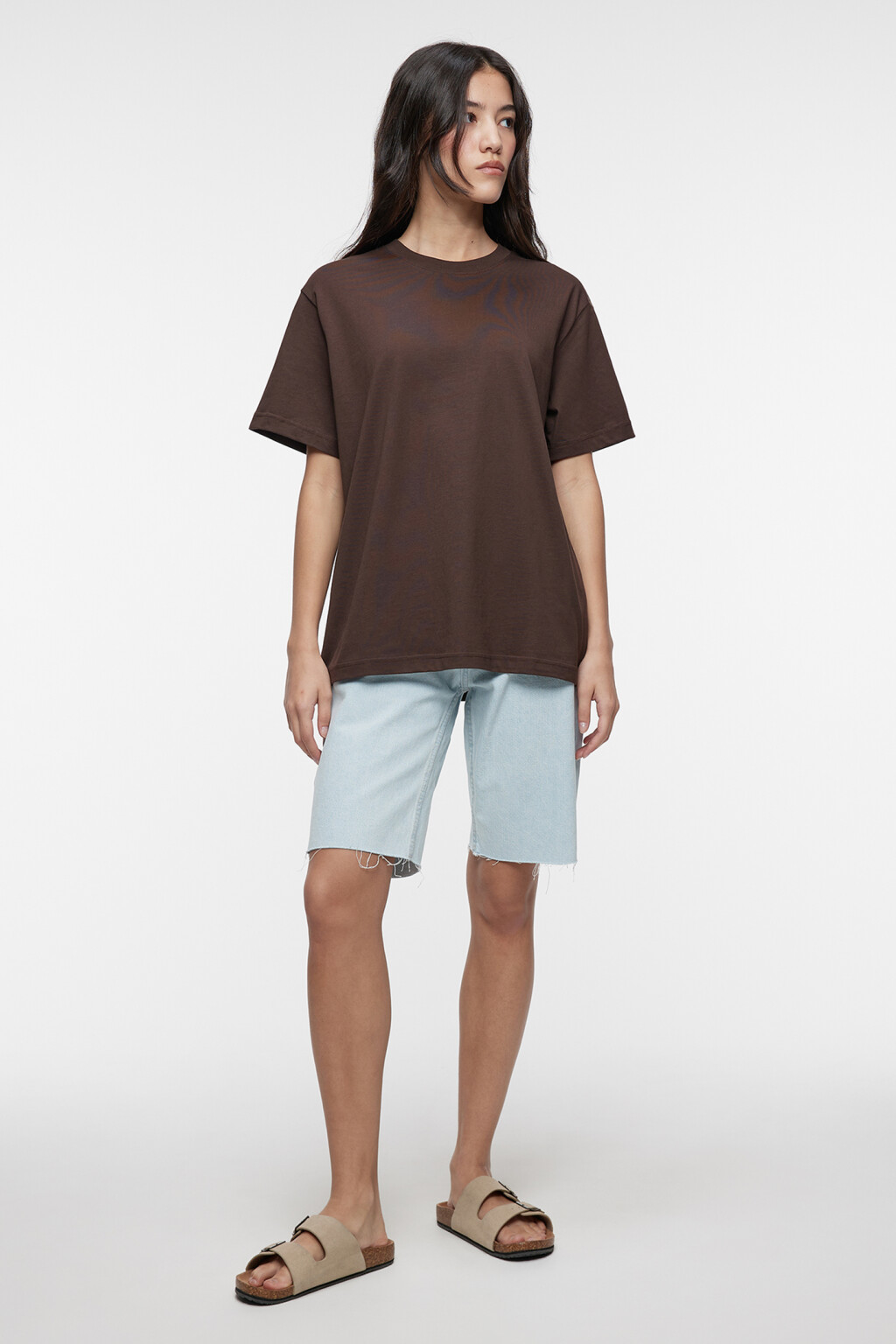 Футболка oversize хлопковая однотонная - цвет коричневый - 4