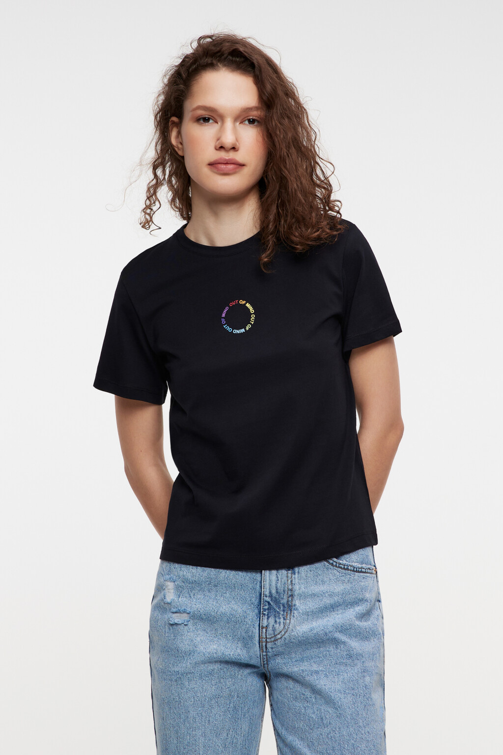 Футболка хлопковая прямая с принтом - цвет черный - 1