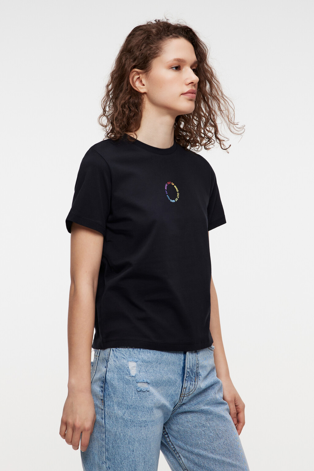 Футболка хлопковая прямая с принтом - цвет черный - 2