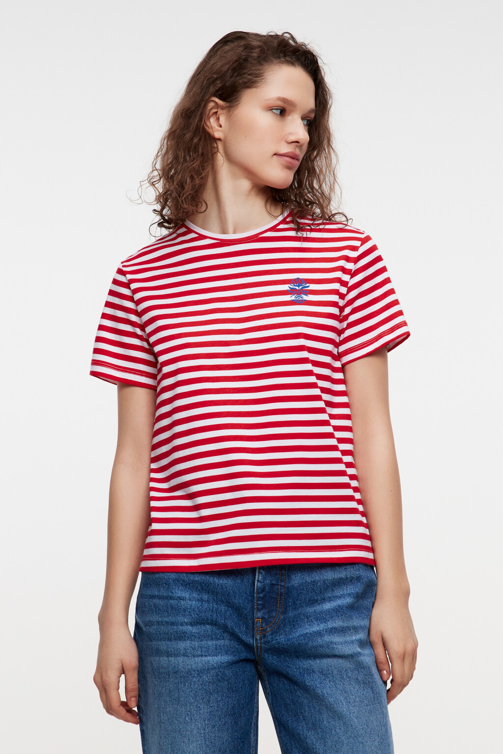 Футболка хлопковая прямая с принтом - цвет красный - 1