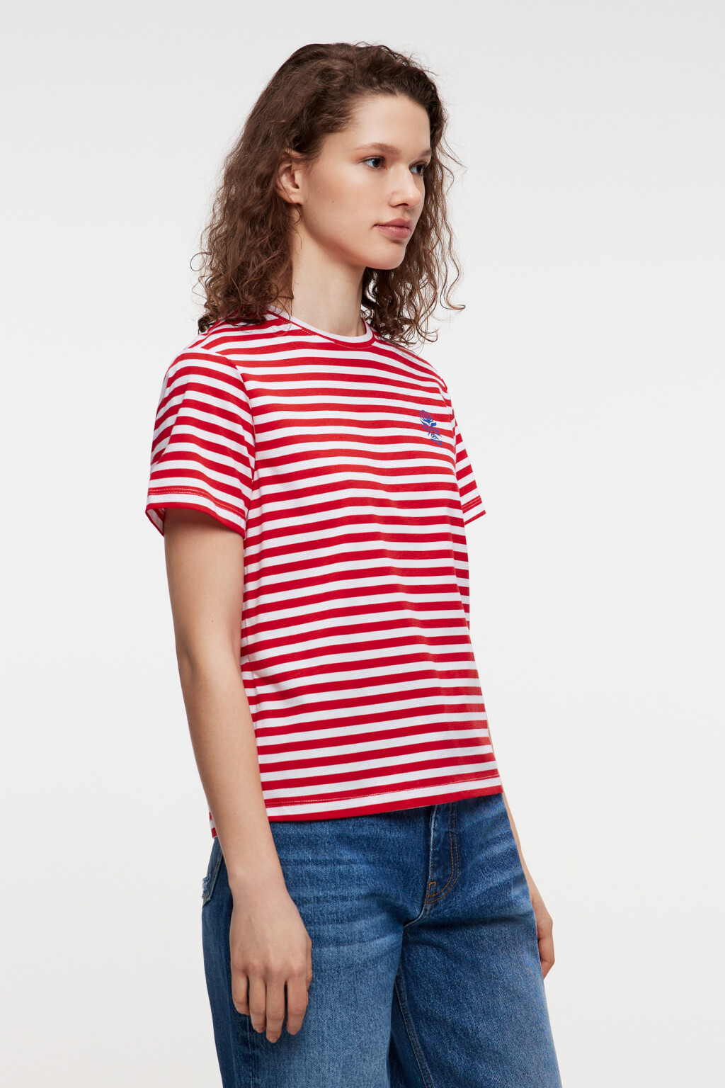 Футболка хлопковая прямая с принтом - цвет красный - 2