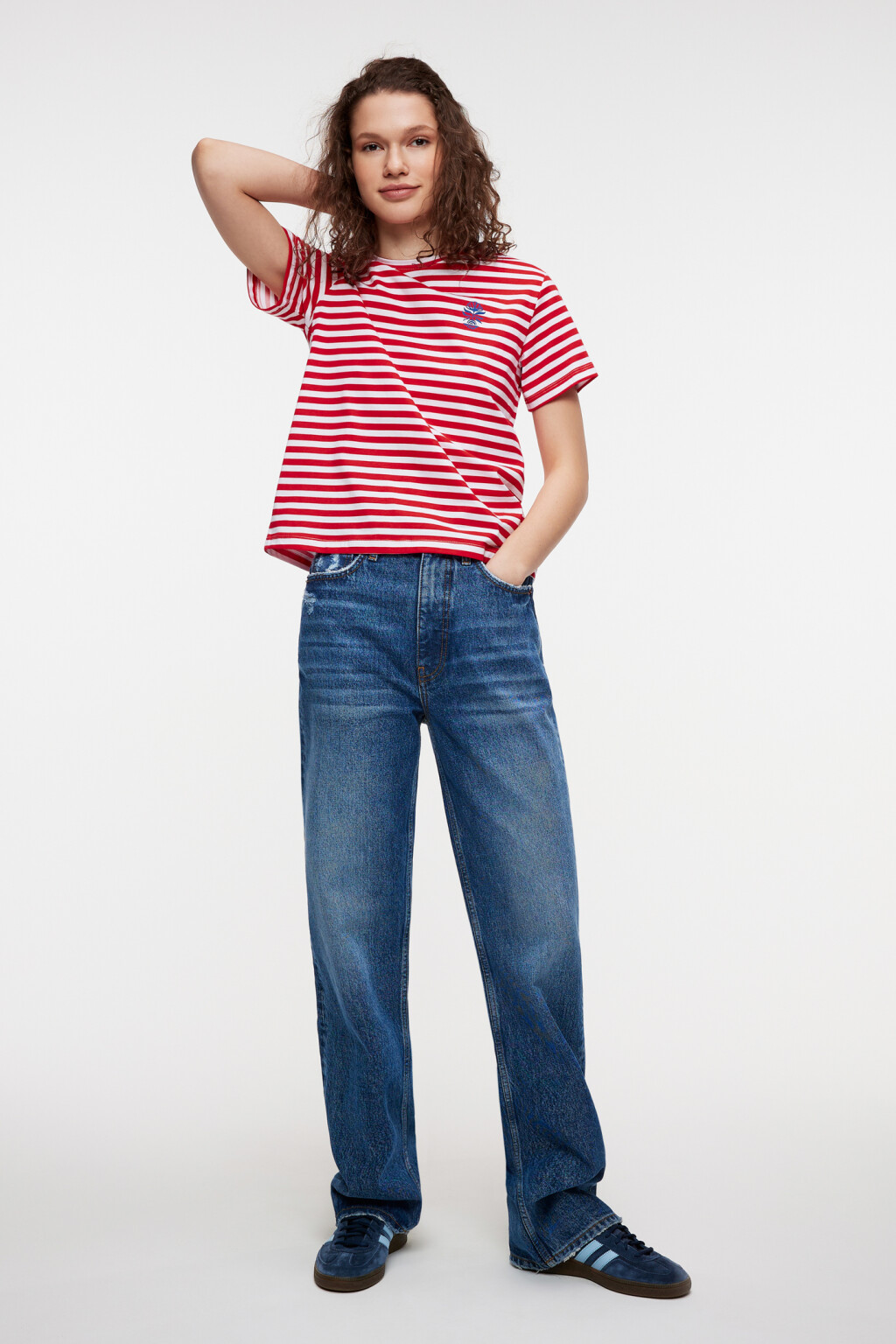 Футболка хлопковая прямая с принтом - цвет красный - 4