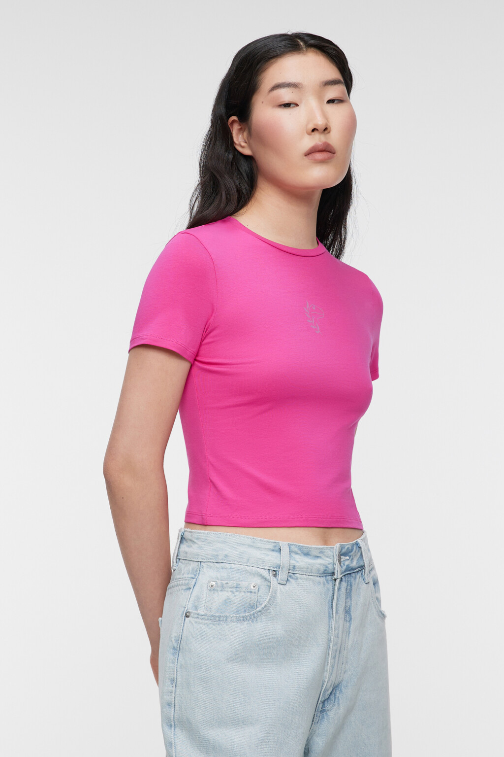 Футболка slim хлопковая облегающая с принтом - цвет розовый - 2