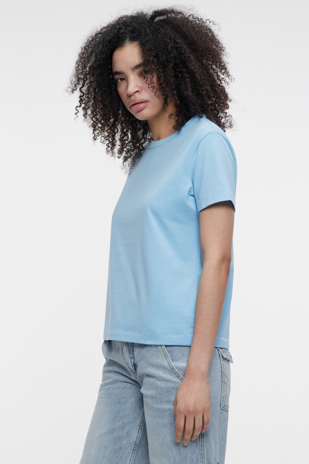 Футболка slim хлопковая однотонная - цвет голубой - 2