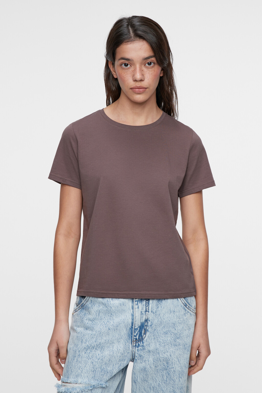 Футболка прямая хлопковая однотонная - цвет бежевый - 1