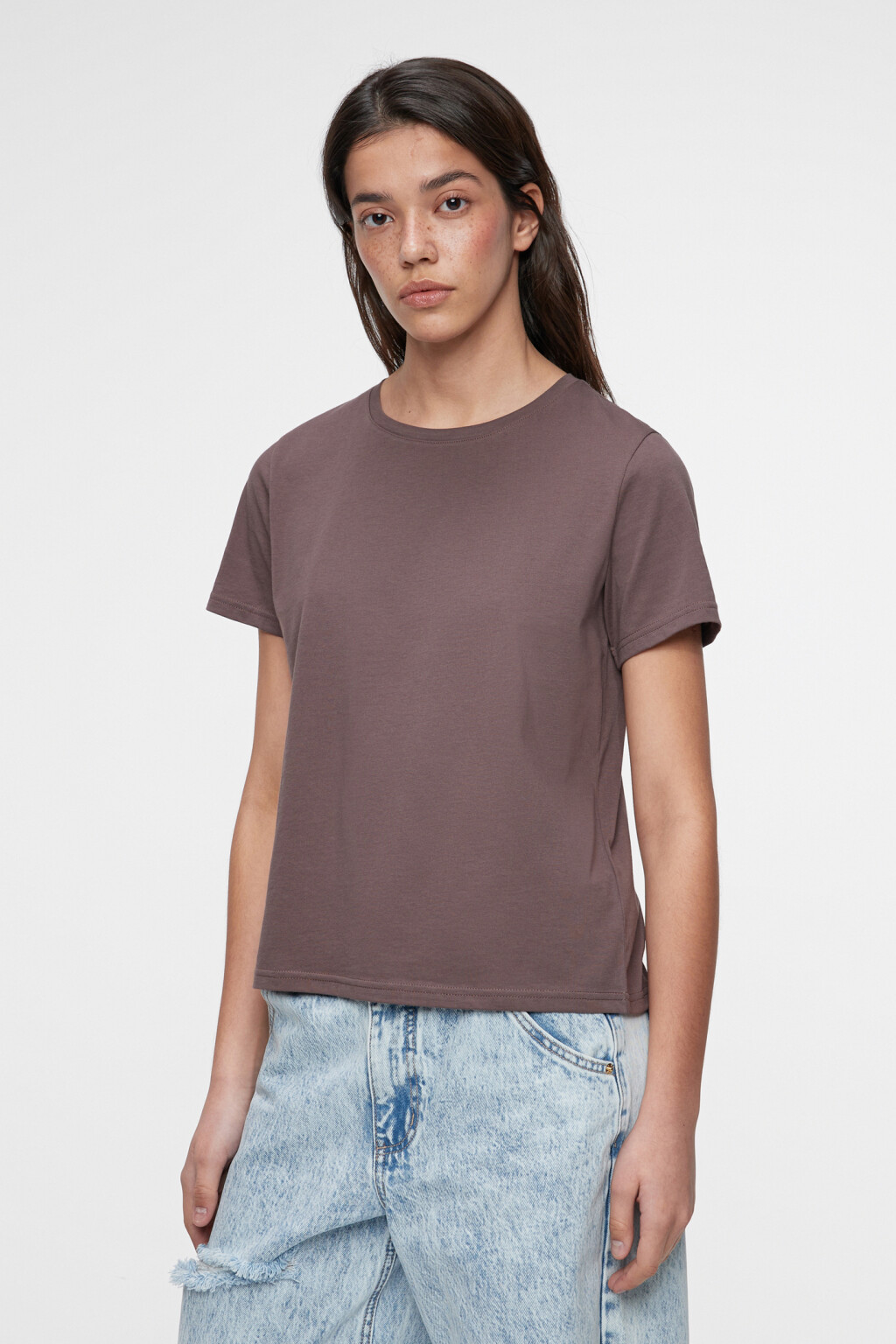 Футболка прямая хлопковая однотонная - цвет бежевый - 2