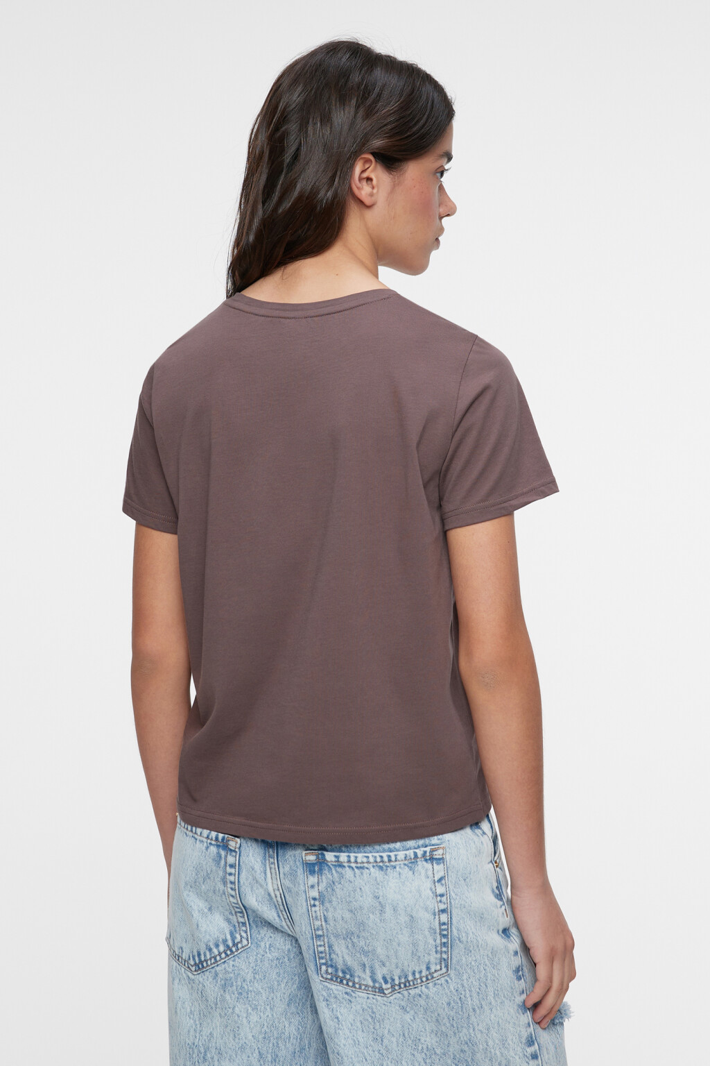 Футболка прямая хлопковая однотонная - цвет бежевый - 3