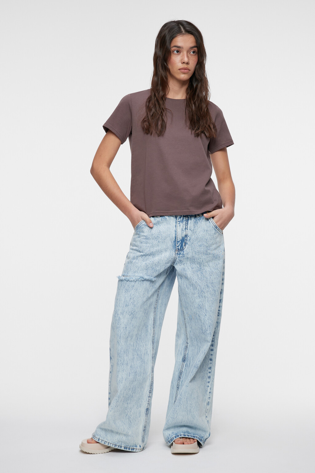 Футболка прямая хлопковая однотонная - цвет бежевый - 4