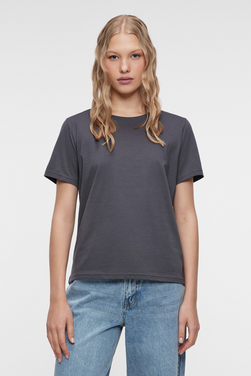 Футболка прямая хлопковая однотонная - цвет серый - 2