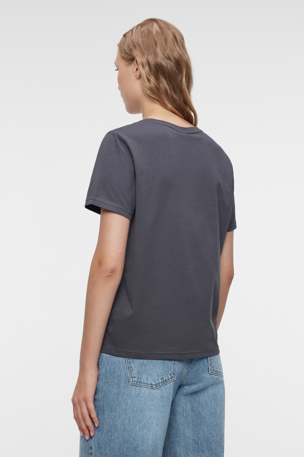 Футболка прямая хлопковая однотонная - цвет серый - 4
