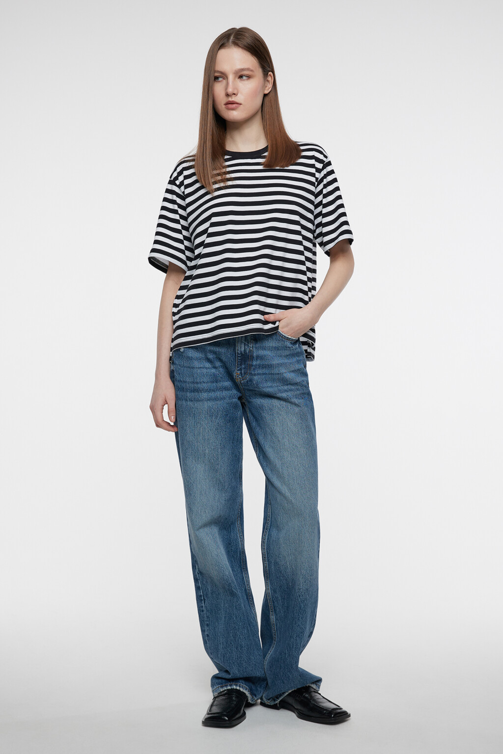 Футболка oversize хлопковая в полоску - цвет черный - 1