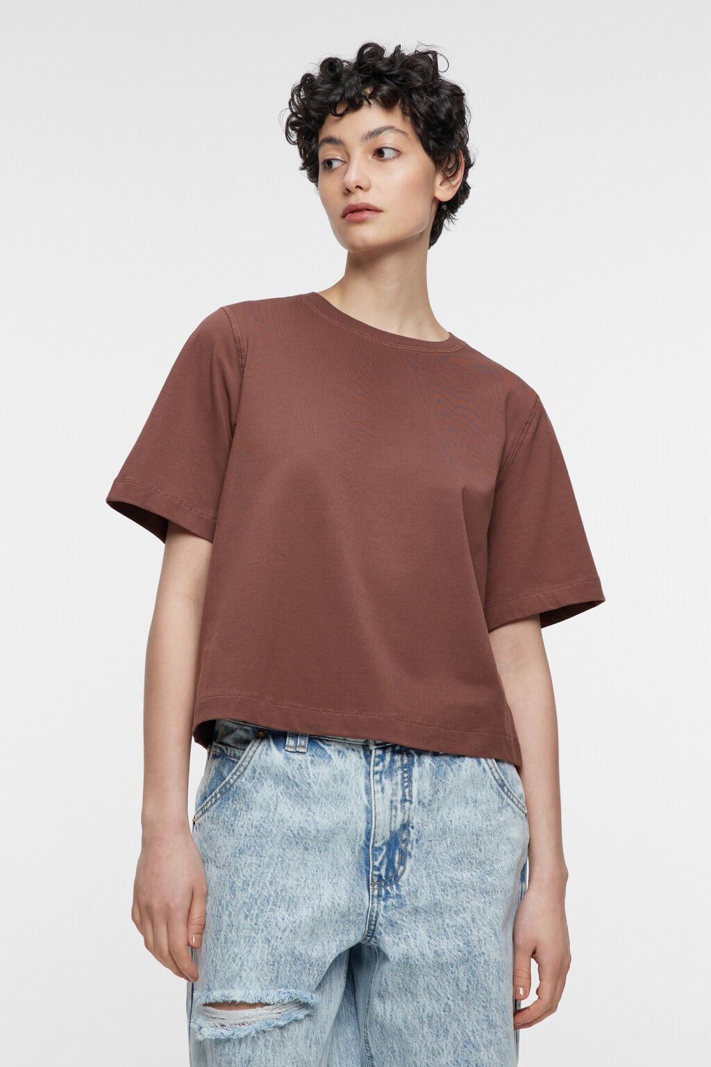 Футболка oversize укороченная хлопковая - цвет коричневый - 1