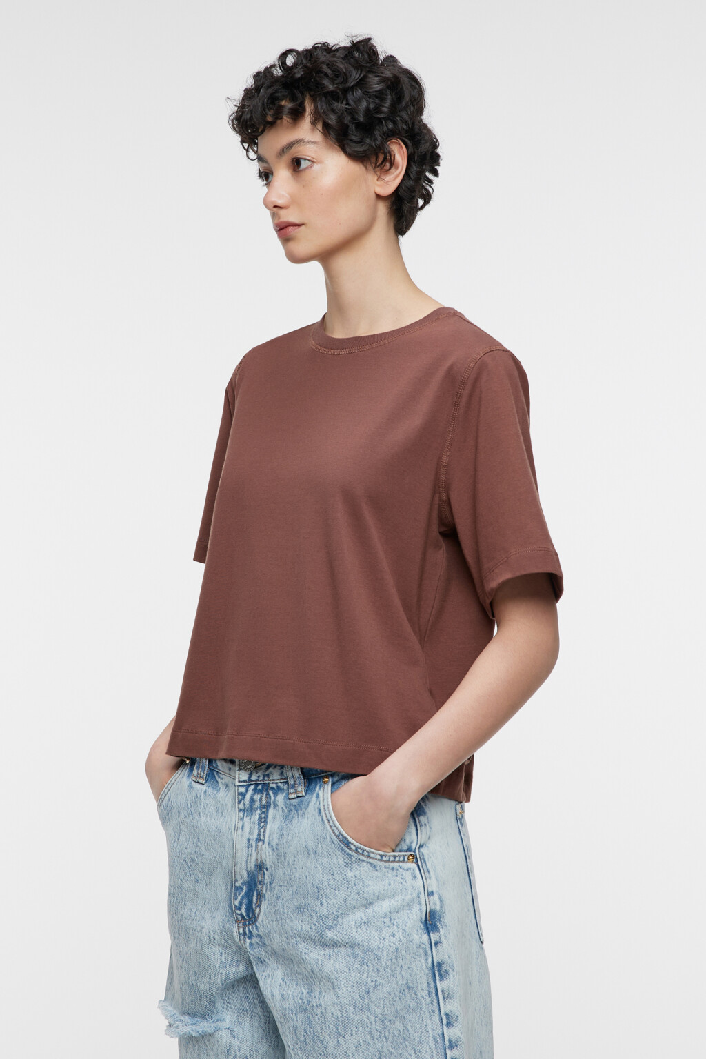 Футболка oversize укороченная хлопковая - цвет коричневый - 2