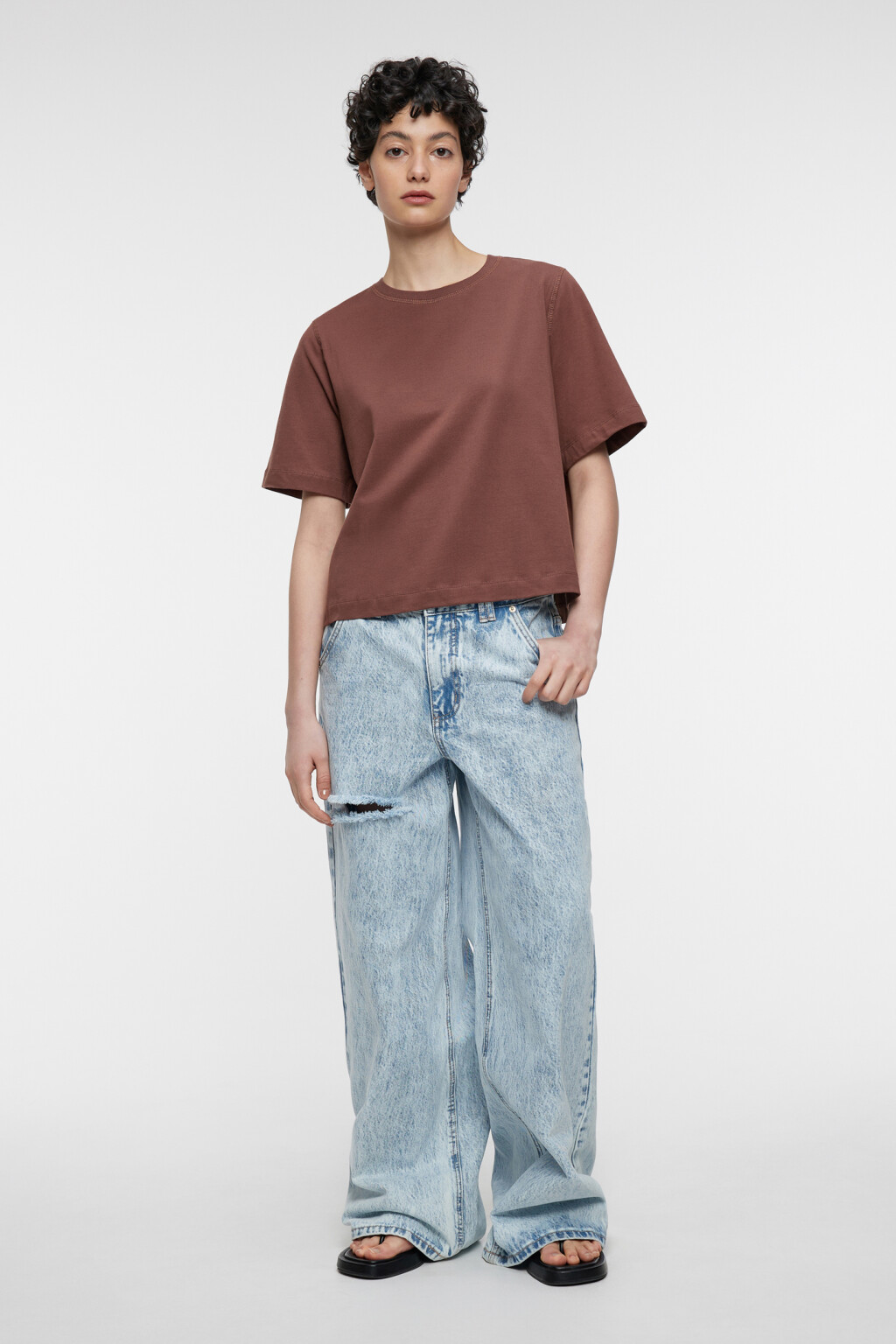 Футболка oversize укороченная хлопковая - цвет коричневый - 4