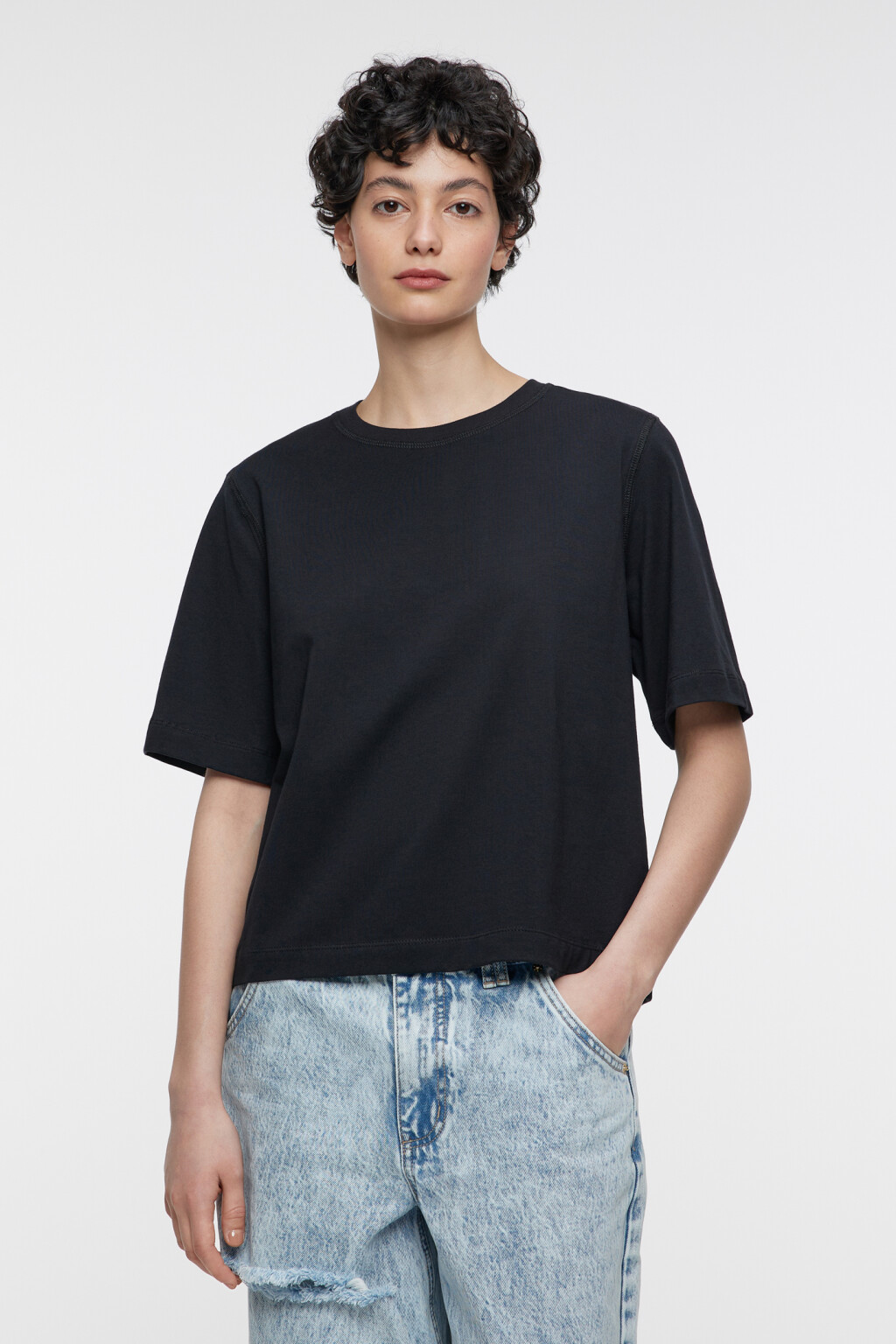 Футболка oversize укороченная хлопковая - цвет черный - 1