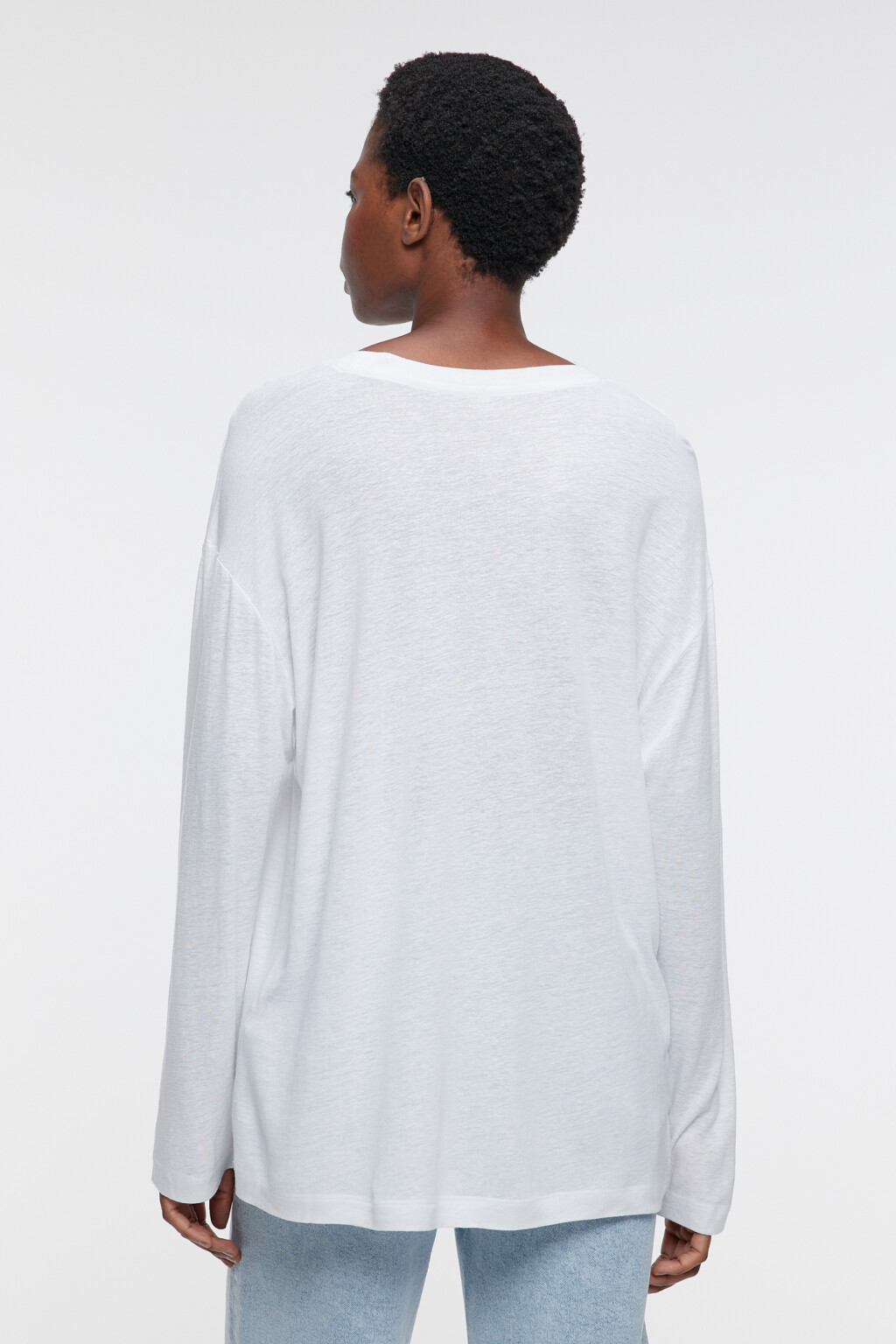 Лонгслив oversize льняной в полоску - цвет белый - 3